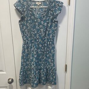 LOFT Teal Floral Cap Sleeve Mini Dress